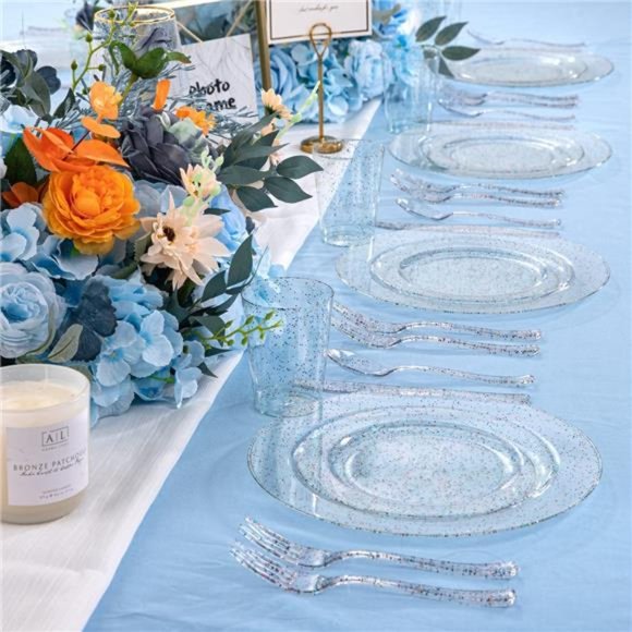 180PCS Glitter Plastic Plates with Glitter Disposable Silverware - Picture 12 of 12